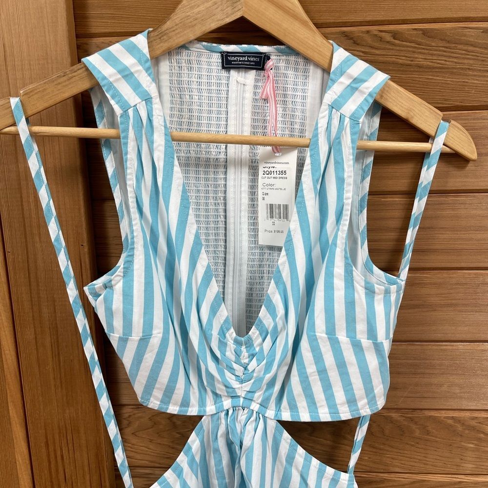Vineyard Vines Cutout Maxi Dress Color: Kitt Stripe-Mist Blue - Picture 5 of 10